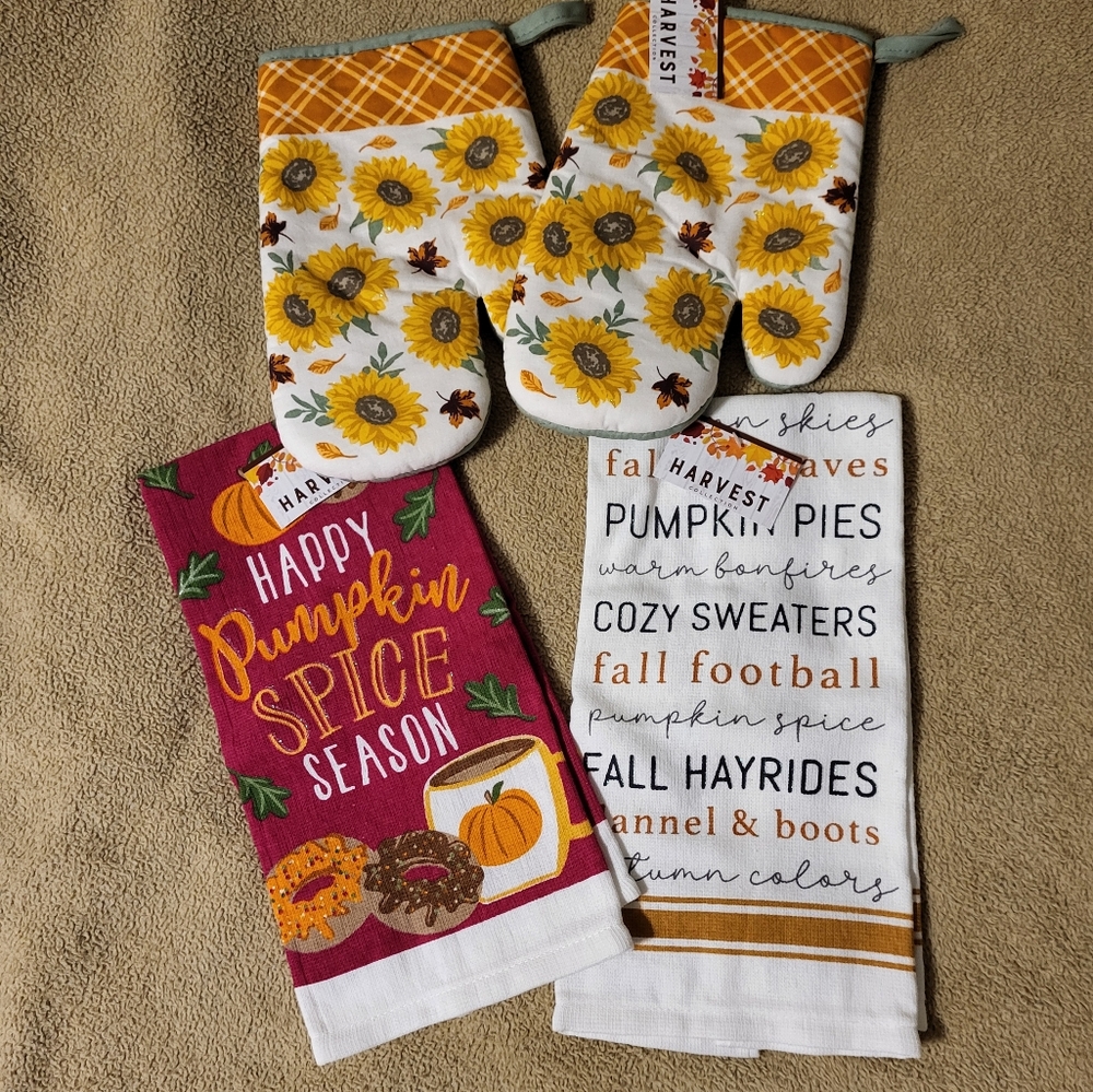 New Set Of Fall Dishtowls And Sunflower Potholders